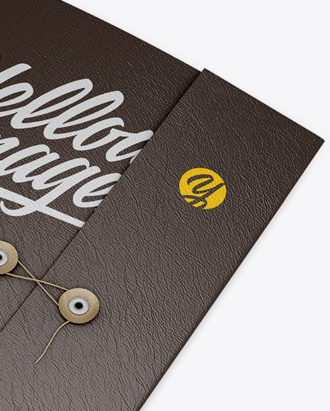 Leather Folder With String Closure on Yellow Images Object Mockups