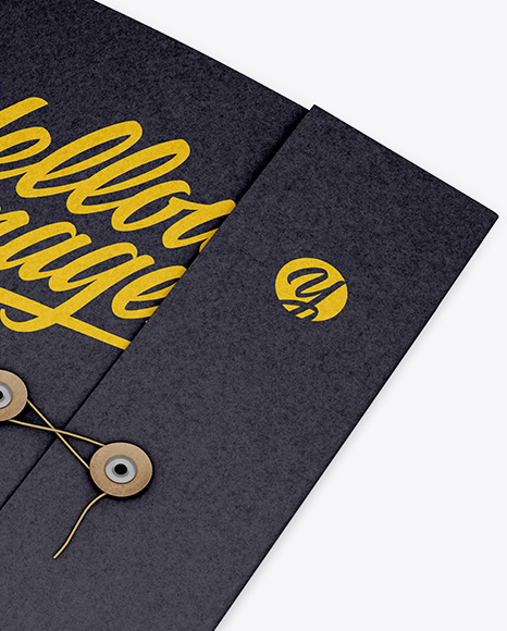 Textured Folder With String Closure on Yellow Images Object Mockups