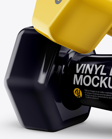 Glossy Vinyl Coated Dumbbells Mockup in Object Mockups on Yellow Images