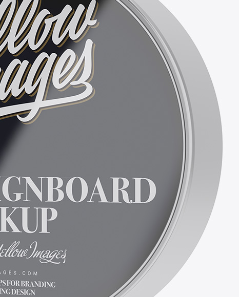 Metallic Round Signboard Mockup - Half Side View - Free Download Images