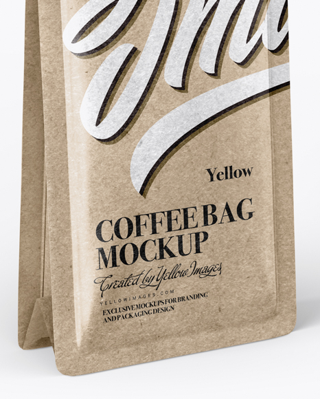 Download Glossy Kraft Coffee Bag With Label Mockup Half Side View In Bag Sack Mockups On Yellow Images Object Mockups