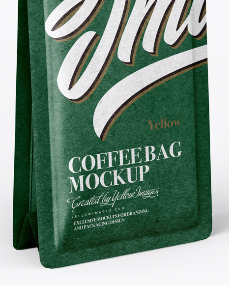 Matte Kraft Coffee Bag With Label Mockup Half Side View In Bag Sack Mockups On Yellow Images Object Mockups