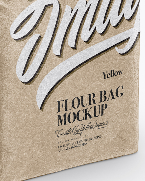 Glossy Kraft Paper Flour Bag Mockup Half Side View In Bag Sack Mockups On Yellow Images Object Mockups