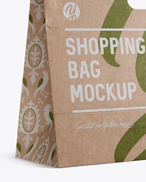 Download Kraft Paper Shopping Bag Mockup Halfside View Eye Level Shot In Bag Sack Mockups On Yellow Images Object Mockups