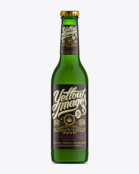 330ml Green Glass Ale Bottle Mockup on Yellow Images Object Mockups