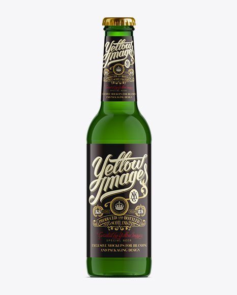 33cl Emerald Green Glass Ale Bottle Mockup on Yellow Images Object Mockups