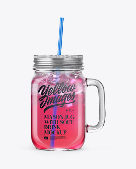 Closed Mason Jug with Straw and Label Mockup (Fruit Drink) - Front View