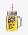 Closed Mason Jug with Straw and Label Mockup (Lemonade) - Front View on