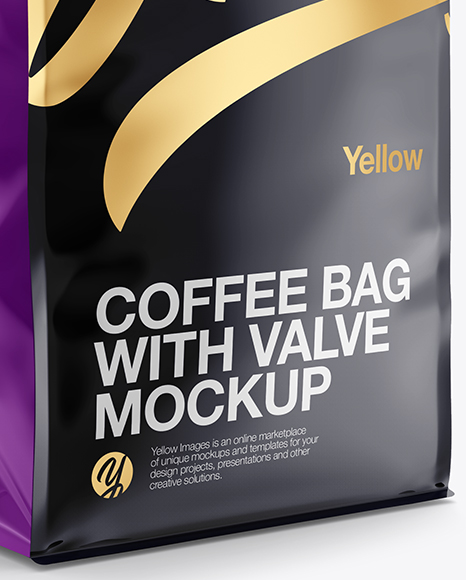 Download 16oz Glossy Coffee Bag Mockup - Half Side View in Bag & Sack Mockups on Yellow Images Object Mockups