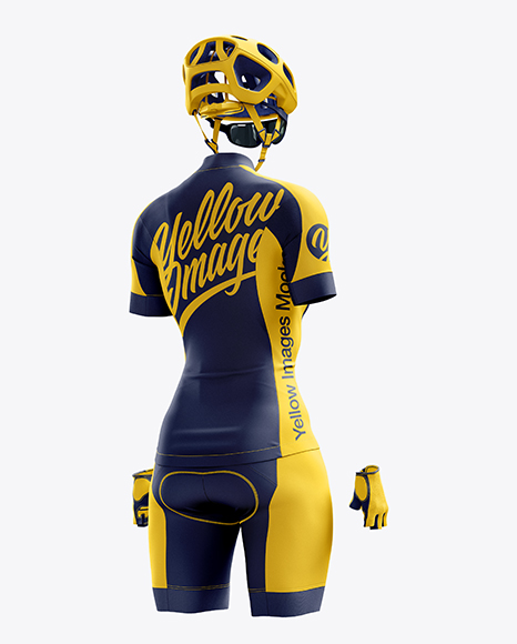 Women S Full Cycling Kit Mockup Hero Back Shot In Apparel Mockups On Yellow Images Object Mockups