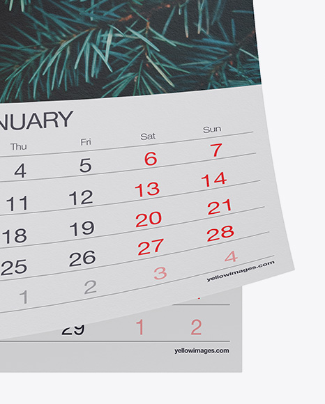 Textured Monthly Wall Calendar Mockup - Front View on Yellow Images