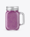 Opened Mason Jug with Berries Smoothie Mockup on Yellow Images Object