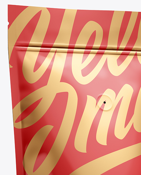 Glossy Coffee Bag W/ Valve Mockup - Half Side View on Yellow Images