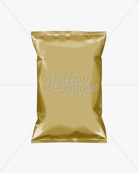 Gold Plastic Snack Package Medium In Flow Pack Mockups On Yellow Images Object Mockups