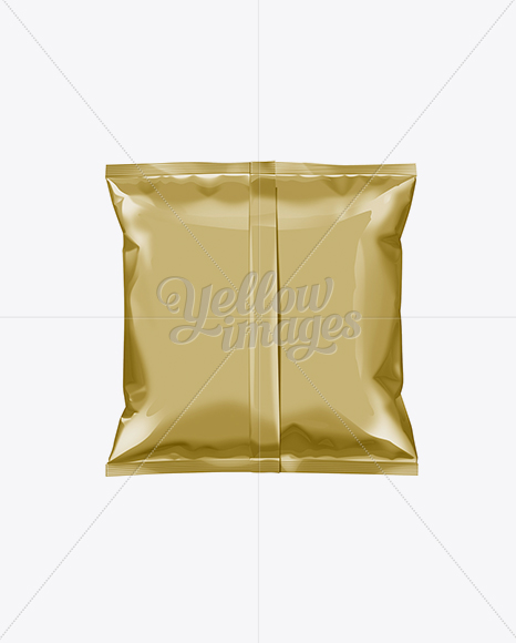 Download Gold Plastic Snack Package Small In Flow Pack Mockups On Yellow Images Object Mockups