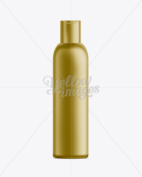 Download Gold Plastic Cosmetic Bottle With Lid 200 Ml In Bottle Mockups On Yellow Images Object Mockups PSD Mockup Templates