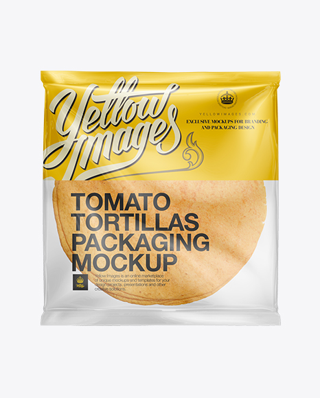 Tomato Tortillas Packaging Mockup In Flow Pack Mockups On Yellow Images Object Mockups