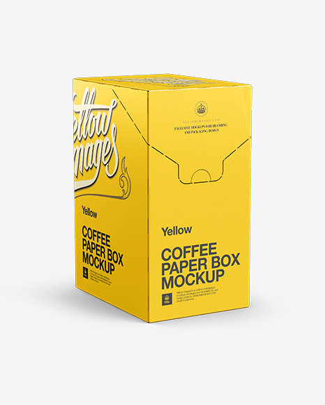 Coffee Paper Box Mockup Front 3 4 View In Box Mockups On Yellow Images Object Mockups