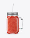 Closed Mason Jug with Straw and Label Mockup (Watermelon Smoothie