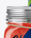 Closed Mason Jug with Straw and Label Mockup (Watermelon Smoothie