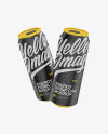 Two 500ml Matte Aluminium Cans W/ Condensation Mockup on Yellow Images