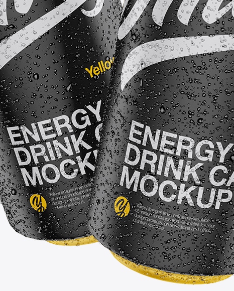 Two 500ml Matte Aluminium Cans W/ Condensation Mockup on Yellow Images