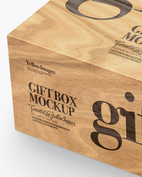 Download Opened Wooden Gift Box Mockup Half Side View In Box Mockups On Yellow Images Object Mockups PSD Mockup Templates