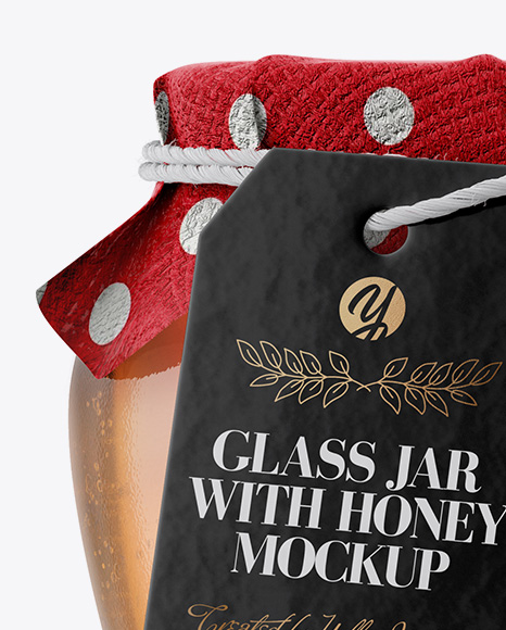 Download Glass Honey Jar with Fabric Cap and Label Mockup in Jar ...