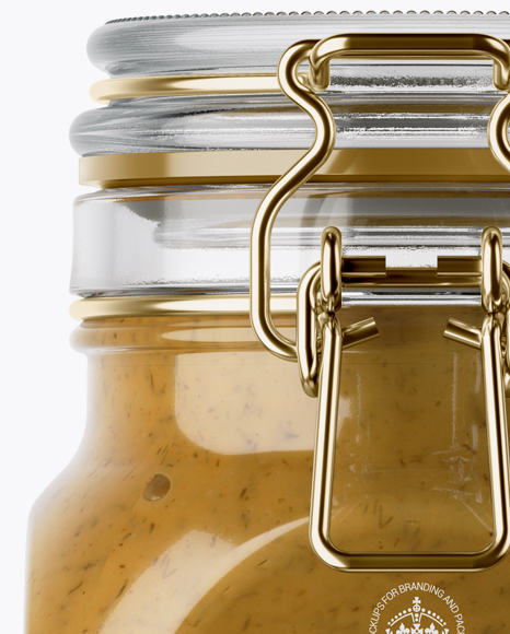 900ml Mustard Sauce Glass Jar w/ Clamp Lid Mockup on Yellow Images