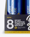 8 Metallic Sport Nutrition Tubes Display Box Mockup on Yellow Images