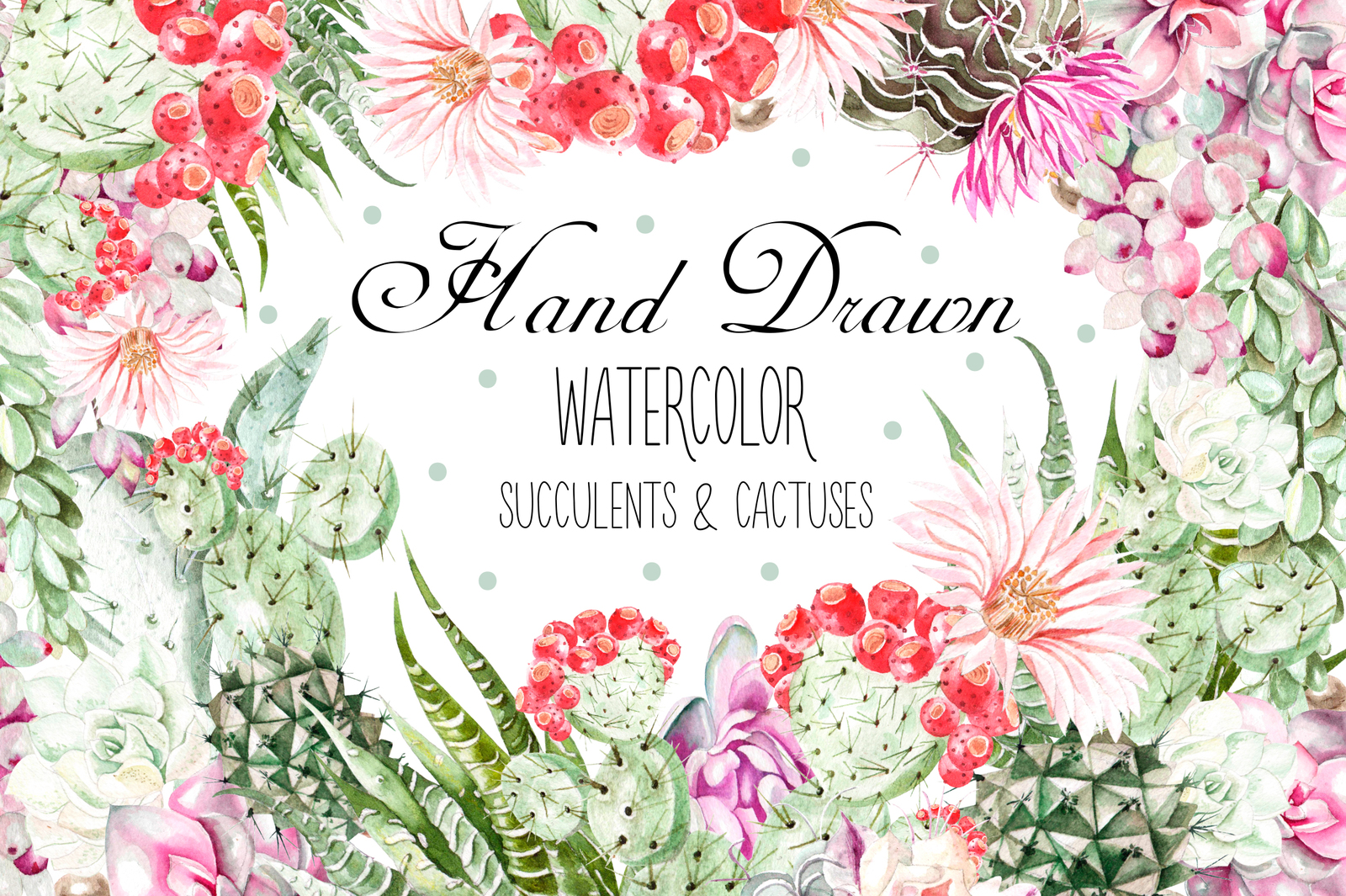 Watercolor Succulents And Cactuses On Yellow Images Creative Store