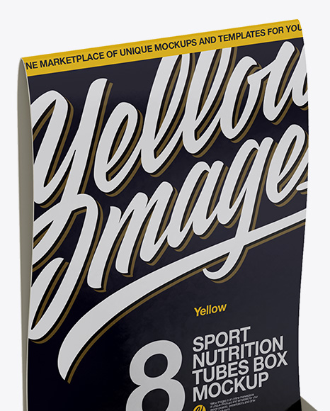 Download 8 Glossy Sport Nutrition Tubes Display Box Mockup Half Side View In Box Mockups On Yellow Images Object Mockups