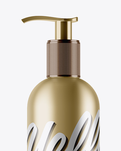 Metallic Plastic Bottle with Batcher Mockup on Yellow Images Object Mockups