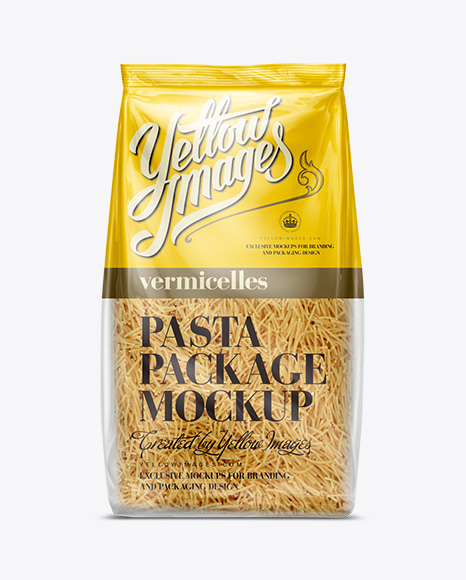 Download Vermicelles Pasta Bag Mockup in Flow-Pack Mockups on Yellow Images Object Mockups