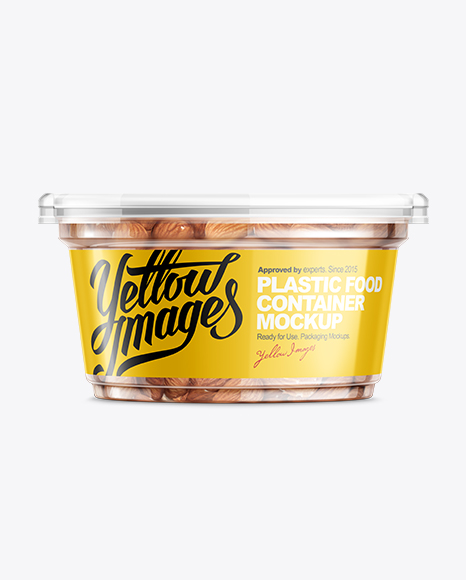 200g Plastic Cup W/ Almond Mockup on Yellow Images Object Mockups