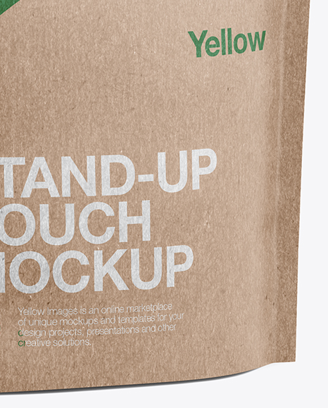 Download Kraft Stand Up Pouch W Zipper Mockup Half Side View In Pouch Mockups On Yellow Images Object Mockups PSD Mockup Templates