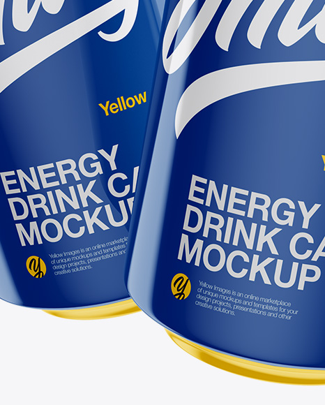 Two Glossy 330ml Aluminium Cans Mockup on Yellow Images Object Mockups