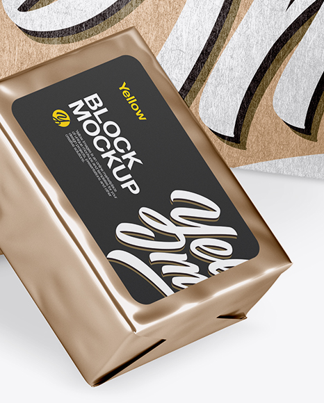 Download Kraft Paper Box With Two Metallic Blocks Mockup In Box Mockups On Yellow Images Object Mockups PSD Mockup Templates