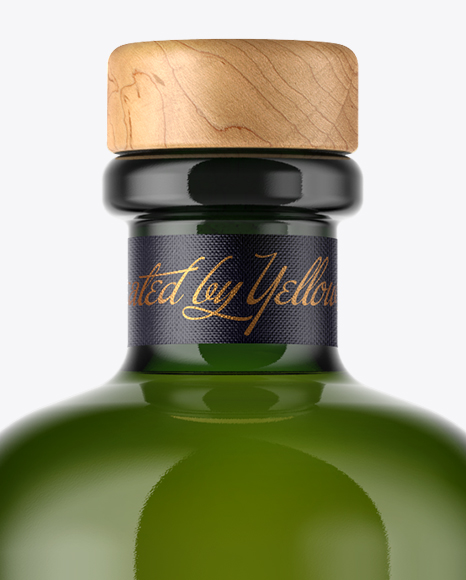 Green Glass Bottle with Wooden Cap Mockup PSD #6