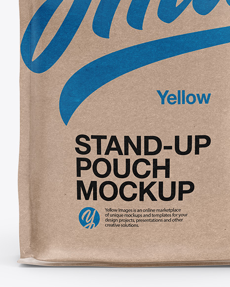 Download Stand Up Kraft Pouch W Sticker Mockup Front View In Pouch Mockups On Yellow Images Object Mockups PSD Mockup Templates