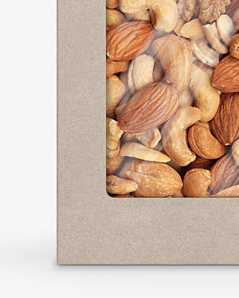 Download Kraft Paper Box W Mix Of Nuts Front View In Bag Sack Mockups On Yellow Images Object Mockups Yellowimages Mockups