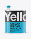 4L Opened Square Tin Can Mockup on Yellow Images Object Mockups