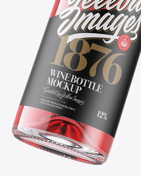 Clear Glass Pink Wine Bottle Mockup PSD #1
