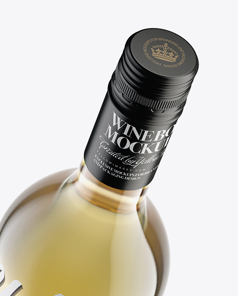 Clear Glass White Wine Bottle with Cap Mockup PSD #2