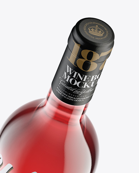 Clear Glass Pink Wine Bottle Mockup PSD #1