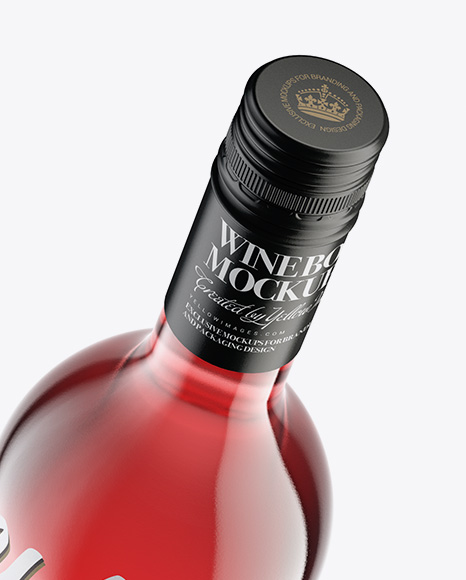 Clear Glass Pink Wine Bottle with Cap Mockup PSD #2