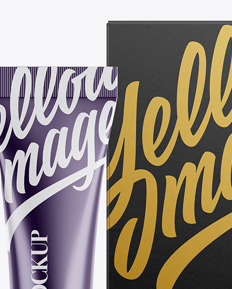 Metallic Cosmetic Tube With A Box Mockup PSD #2