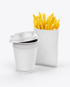 Coffee Cup With Sleeve & French Fries Mockup