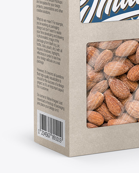 Download Kraft Paper Box W Almonds Half Side View In Box Mockups On Yellow Images Object Mockups PSD Mockup Templates