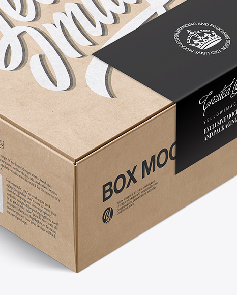 Download Kraft Box W Label Mockup Half Side View High Angle Shot In Box Mockups On Yellow Images Object Mockups PSD Mockup Templates